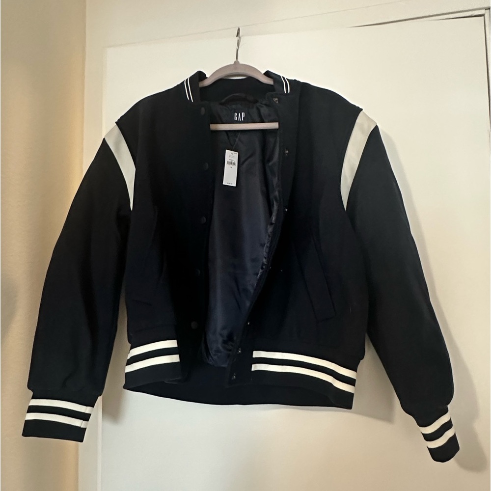 Recycled Wool Blend Varsity Jacket (Navy) - NWT